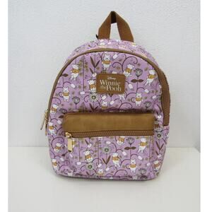 NWT Bioworld Winnie the Pooh Mini Back Pack Purple Floral Brown Suede NEW